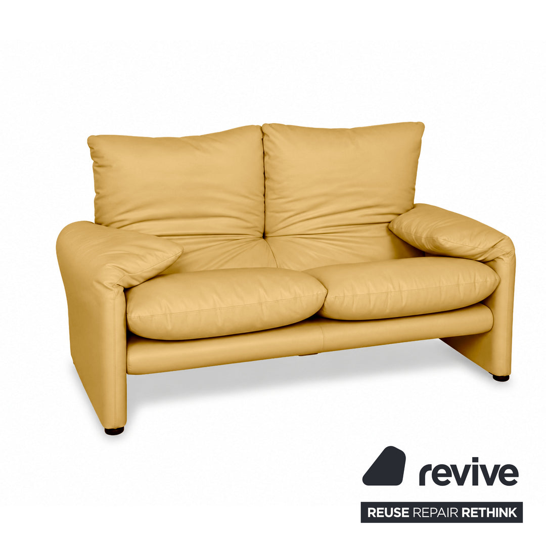 Cassina Maralunga veganes Leder Zweisitzer Gelb Senf Sofa Couch Manuelle Funktion Neubezug