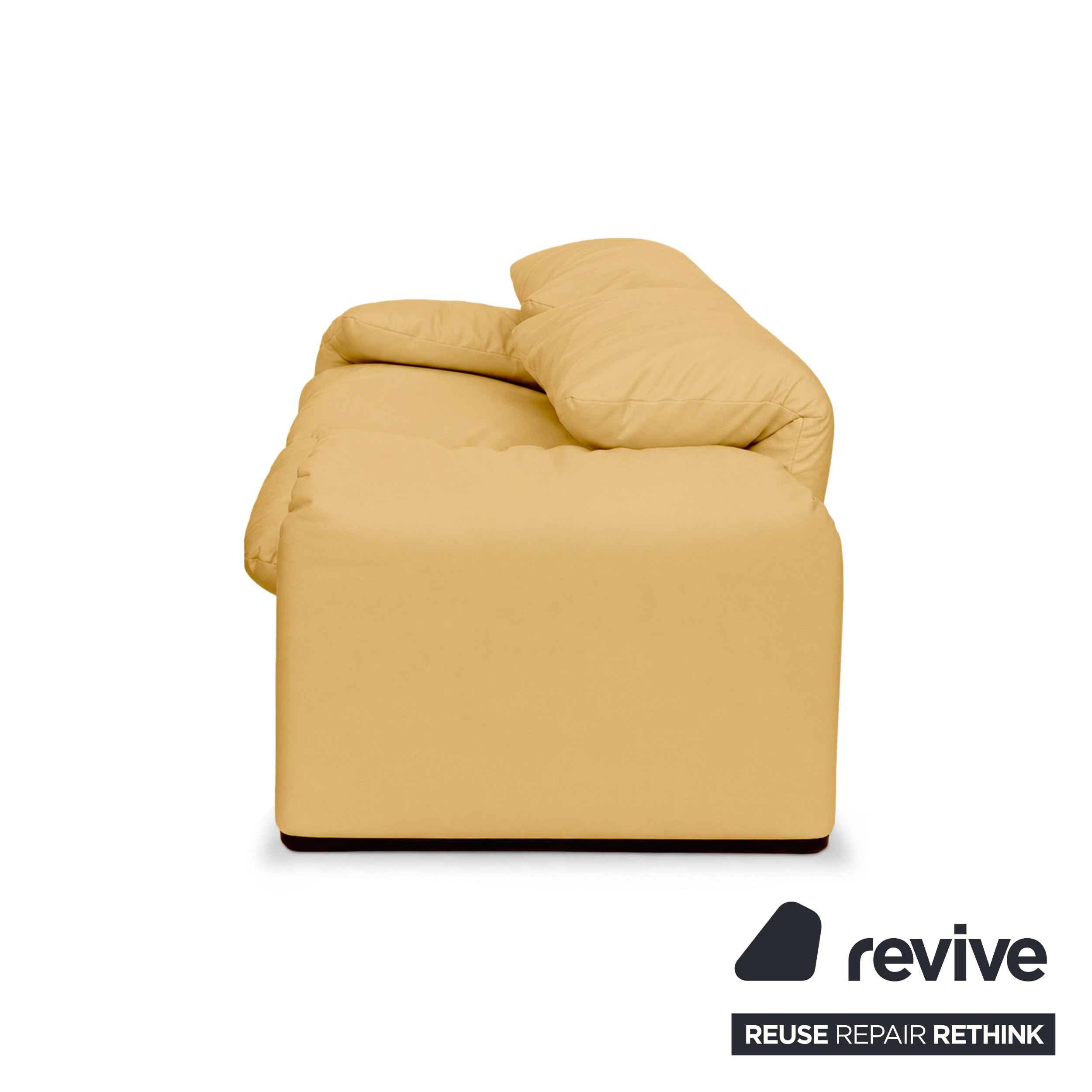Cassina Maralunga vegan leather two-seater yellow mustard sofa couch manual function newly upholstered