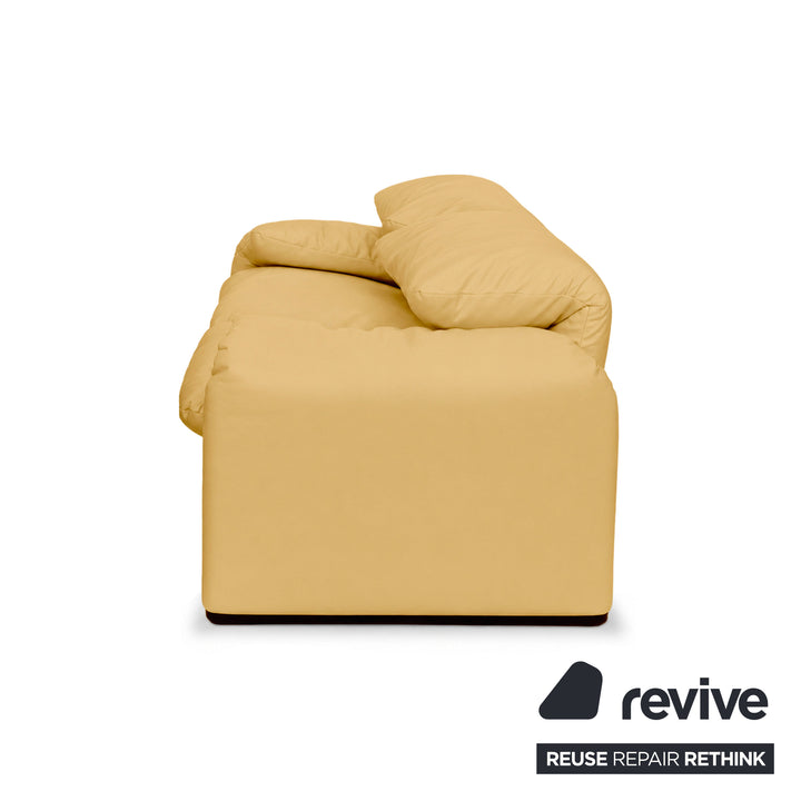 Cassina Maralunga veganes Leder Zweisitzer Gelb Senf Sofa Couch Manuelle Funktion Neubezug