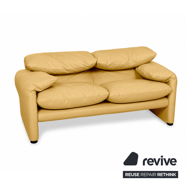 Cassina Maralunga veganes Leder Zweisitzer Gelb Senf Sofa Couch Manuelle Funktion Neubezug