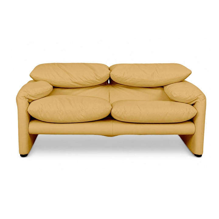 Cassina Maralunga veganes Leder Zweisitzer Gelb Senf Sofa Couch Manuelle Funktion Neubezug