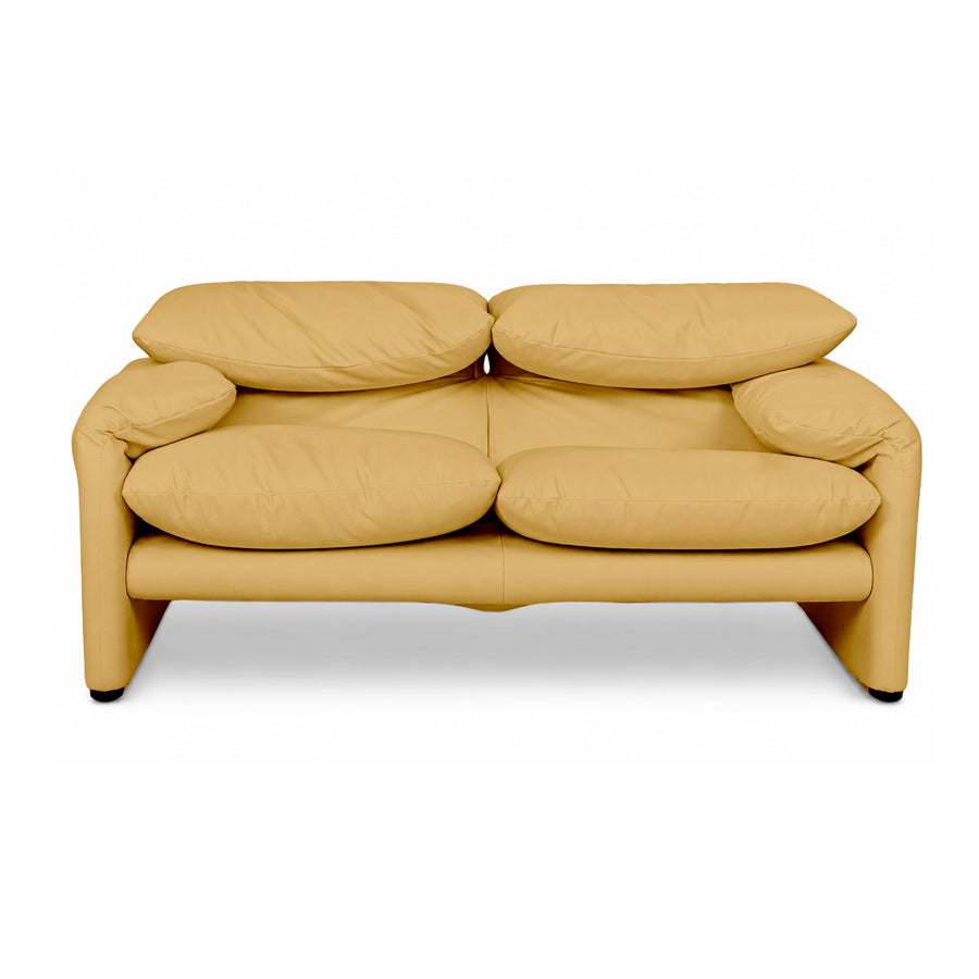 Cassina Maralunga veganes Leder Zweisitzer Gelb Senf Sofa Couch Manuelle Funktion Neubezug