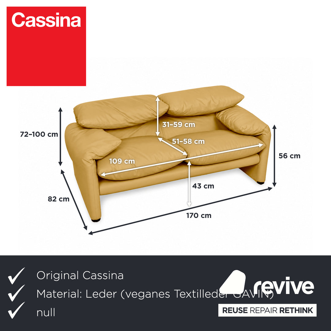 Cassina Maralunga veganes Leder Zweisitzer Gelb Senf Sofa Couch Manuelle Funktion Neubezug