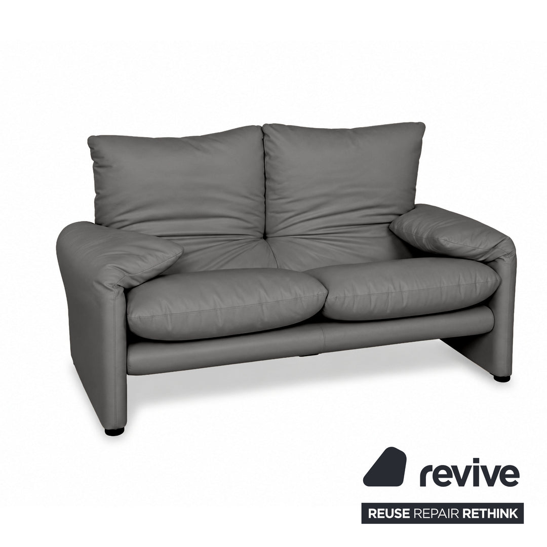 Cassina Maralunga veganes Leder Zweisitzer Grau Sofa Couch Manuelle Funktion Neubezug
