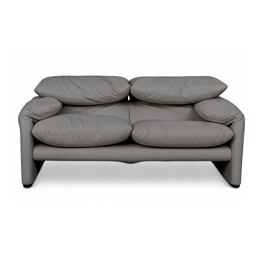 Cassina Maralunga veganes Leder Zweisitzer Grau Sofa Couch Manuelle Funktion Neubezug