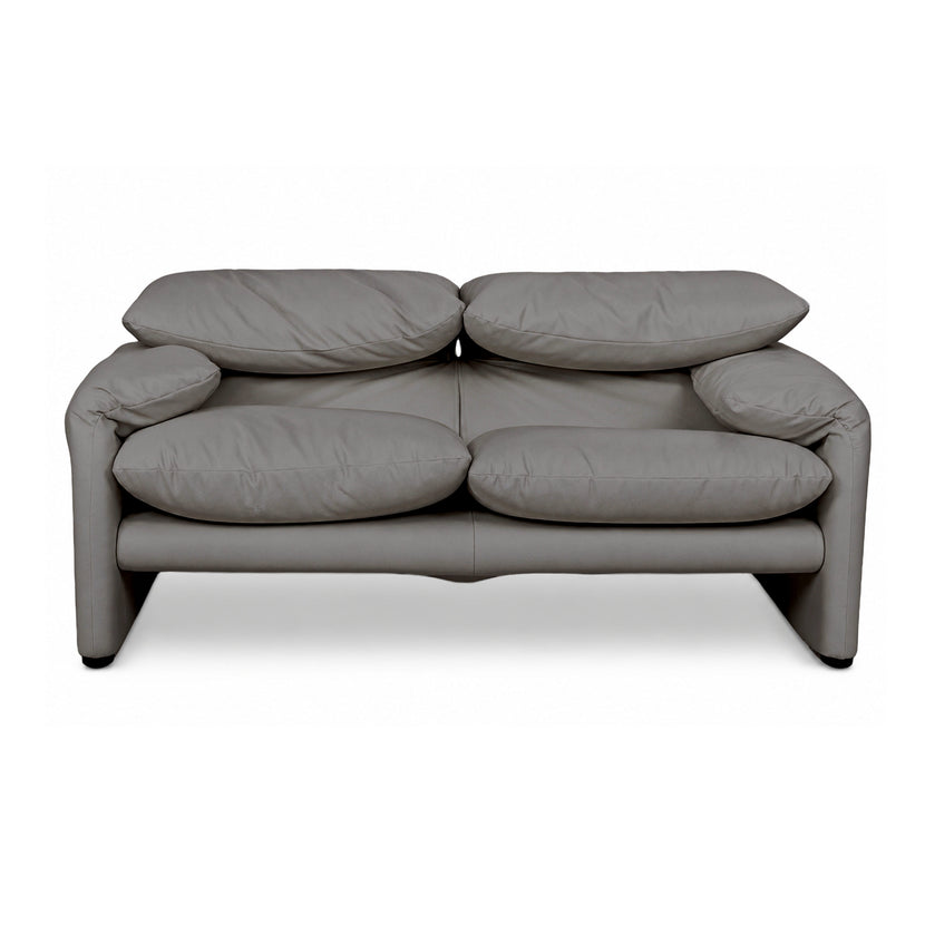 Cassina Maralunga Vegan Leather Two-Seater Grey Sofa Couch Manual Reupholstery