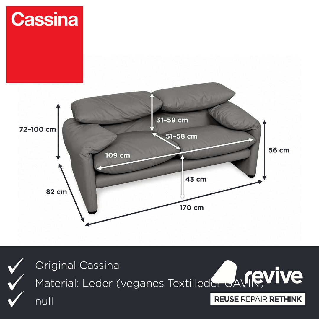Cassina Maralunga veganes Leder Zweisitzer Grau Sofa Couch Manuelle Funktion Neubezug