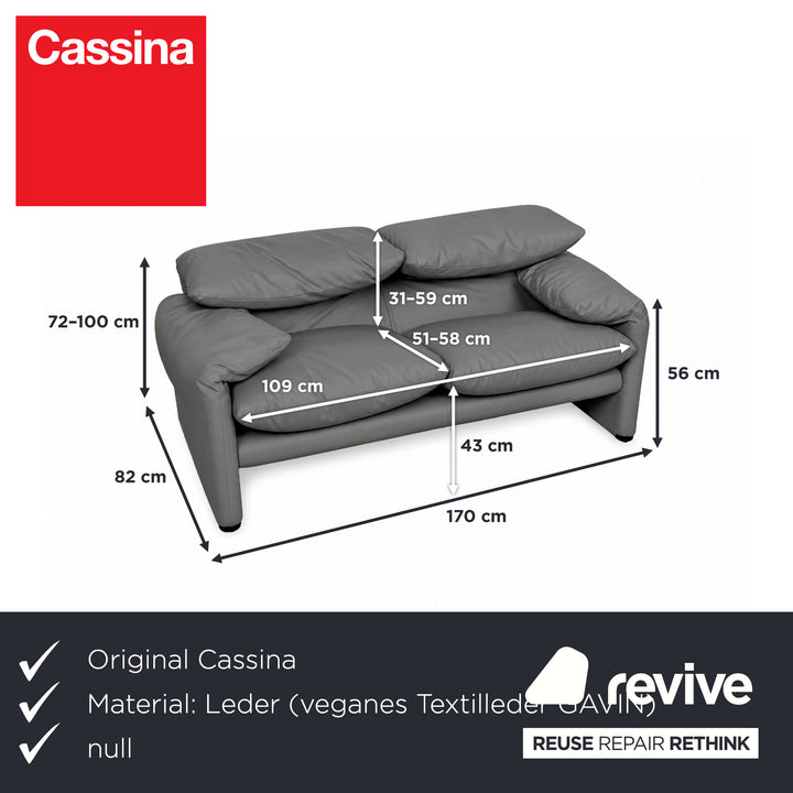 Cassina Maralunga veganes Leder Zweisitzer Grau Sofa Couch Manuelle Funktion Neubezug