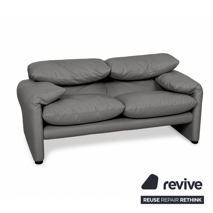 Cassina Maralunga veganes Leder Zweisitzer Grau Sofa Couch Manuelle Funktion Neubezug