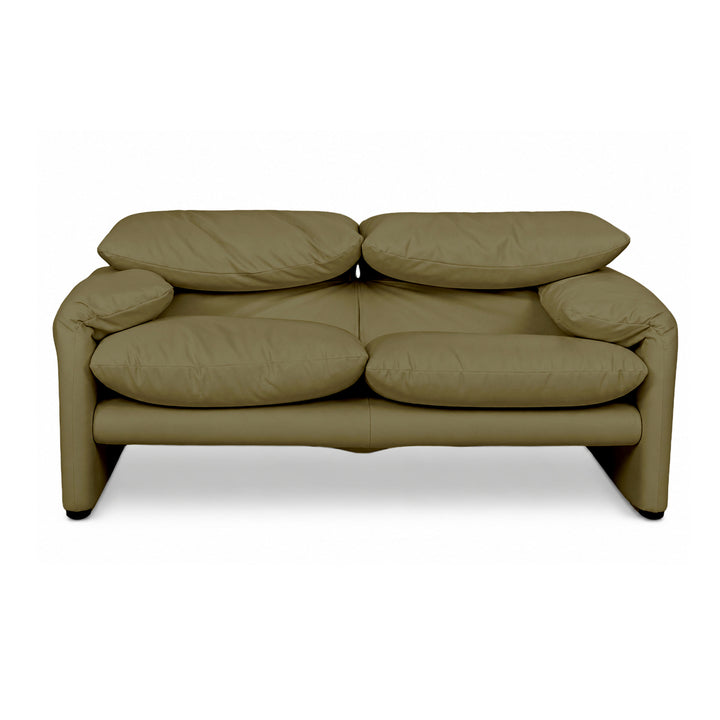 Cassina Maralunga veganes Leder Zweisitzer Grün Oliv Sofa Couch Manuelle Funktion Neubezug