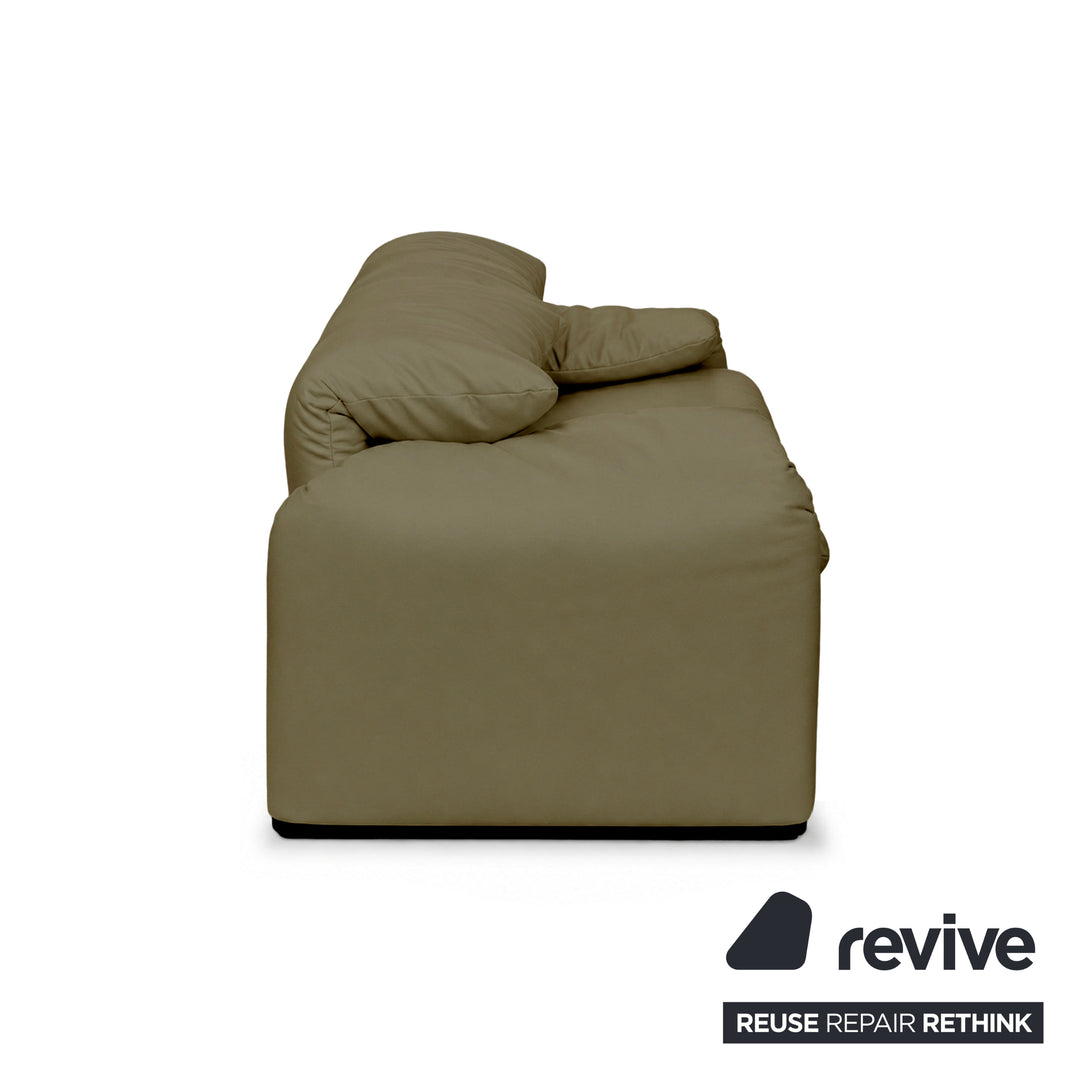 Cassina Maralunga veganes Leder Zweisitzer Grün Oliv Sofa Couch Manuelle Funktion Neubezug