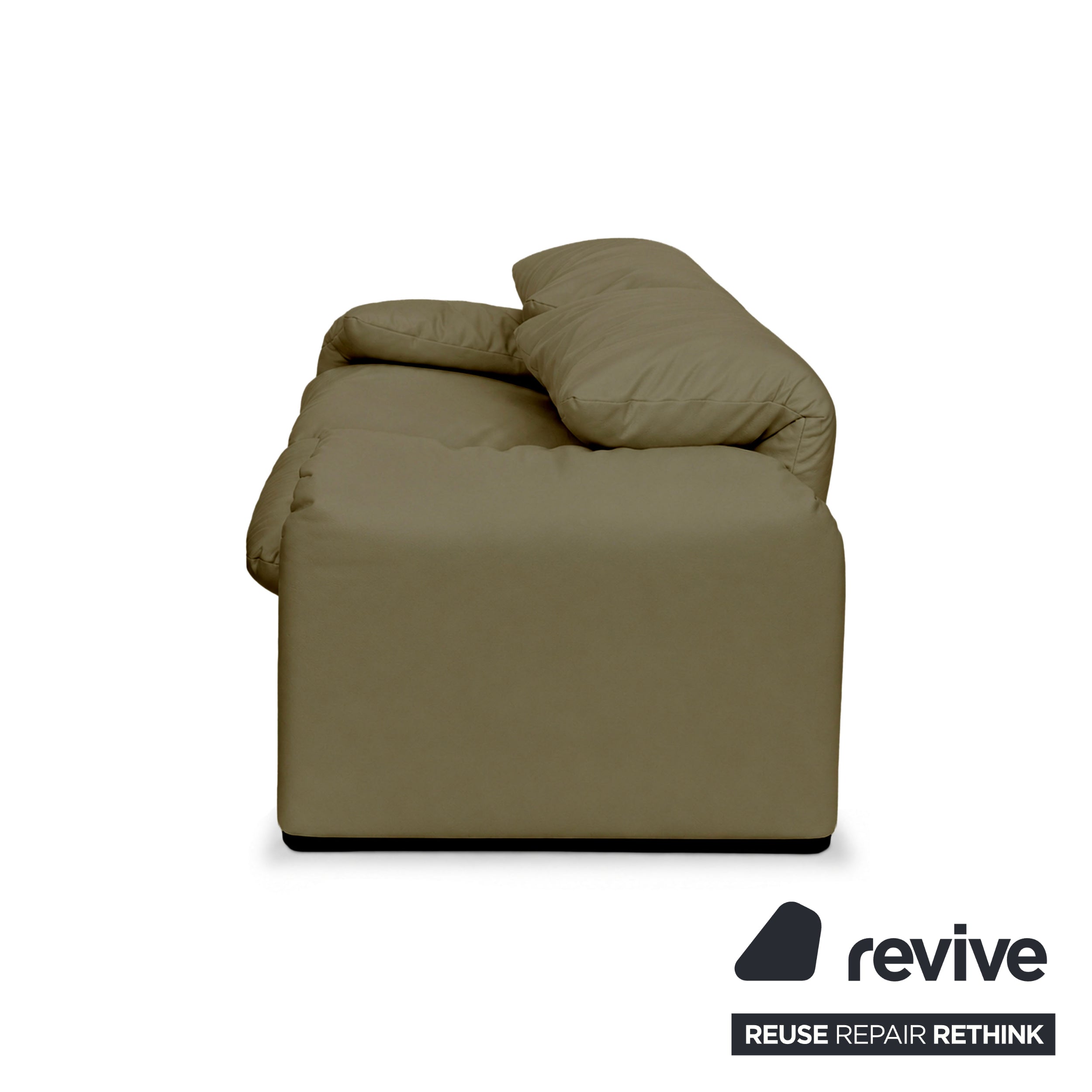 Cassina Maralunga vegan leather two-seater green olive sofa couch manual function reupholstered