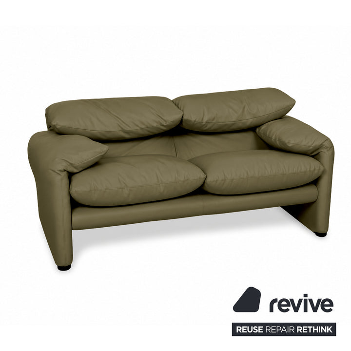 Cassina Maralunga veganes Leder Zweisitzer Grün Oliv Sofa Couch Manuelle Funktion Neubezug