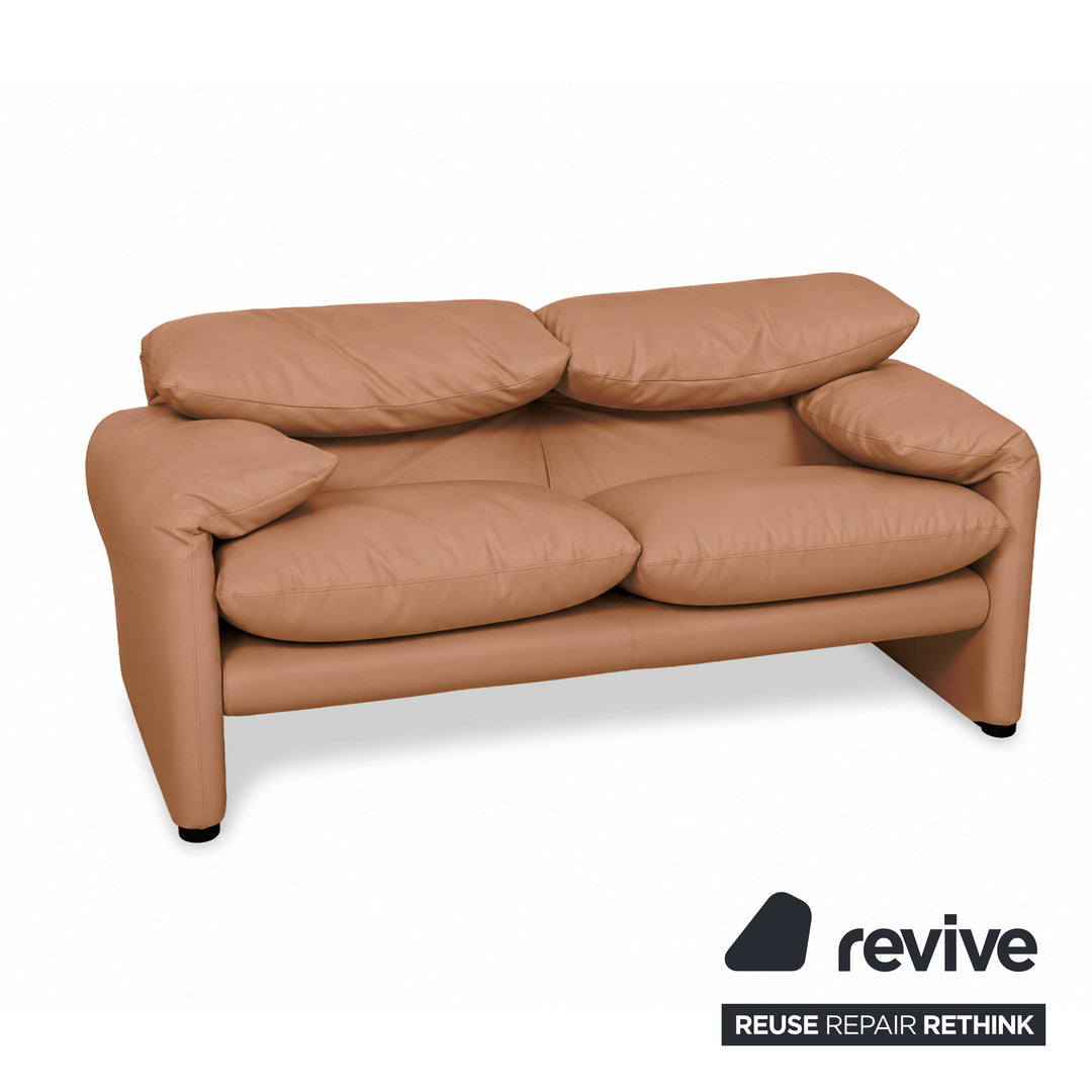 Cassina Maralunga veganes Leder Zweisitzer hellbraun Cognac Sofa Couch Manuelle Funktion Neubezug