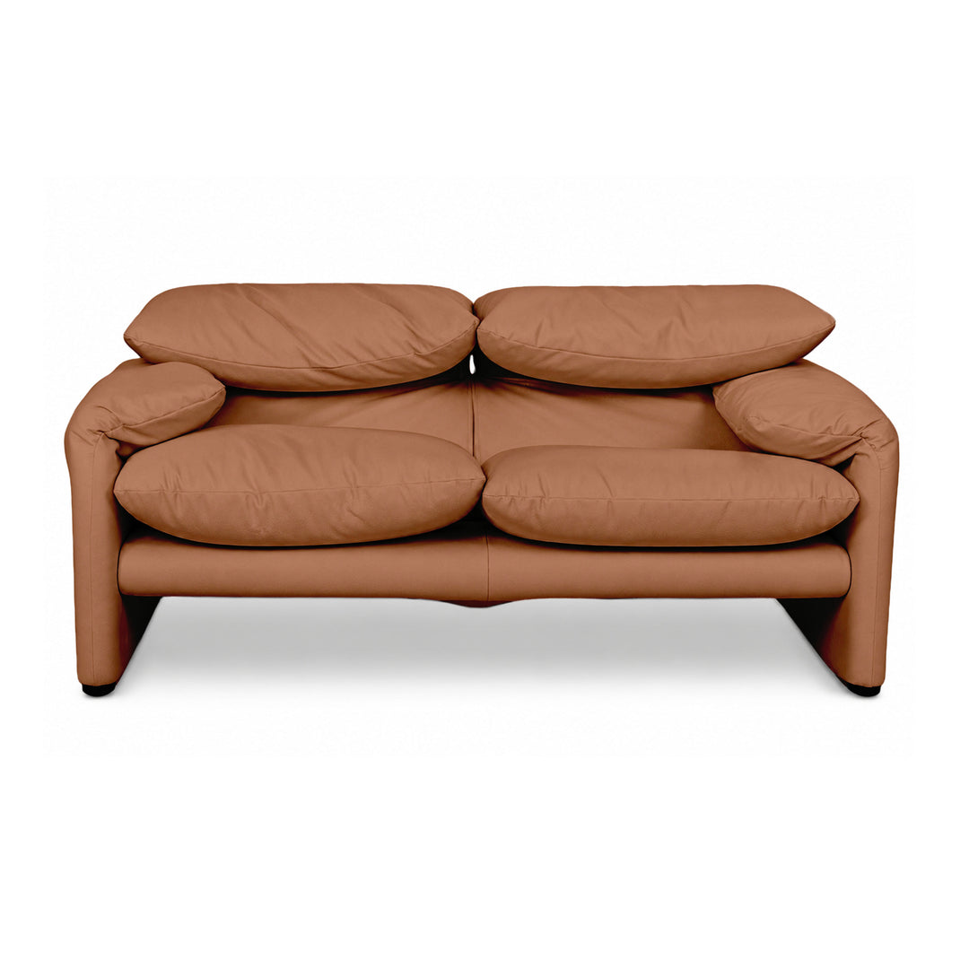 Cassina Maralunga veganes Leder Zweisitzer hellbraun Cognac Sofa Couch Manuelle Funktion Neubezug
