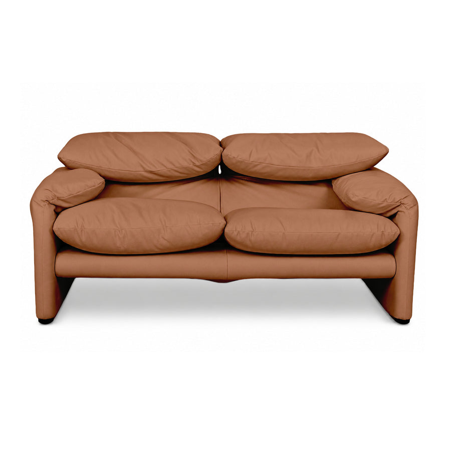 Cassina Maralunga veganes Leder Zweisitzer hellbraun Cognac Sofa Couch Manuelle Funktion Neubezug