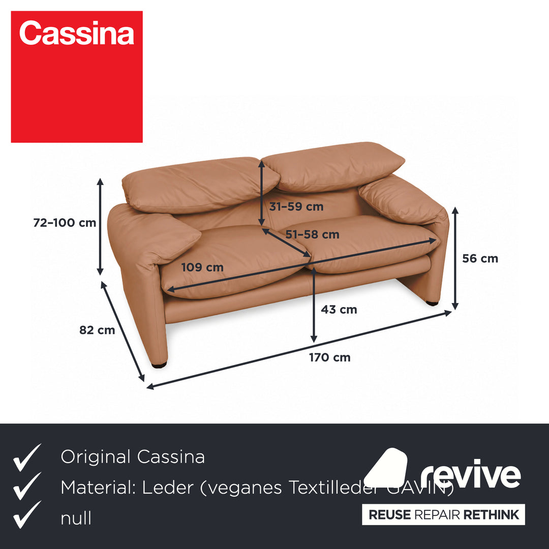Cassina Maralunga veganes Leder Zweisitzer hellbraun Cognac Sofa Couch Manuelle Funktion Neubezug