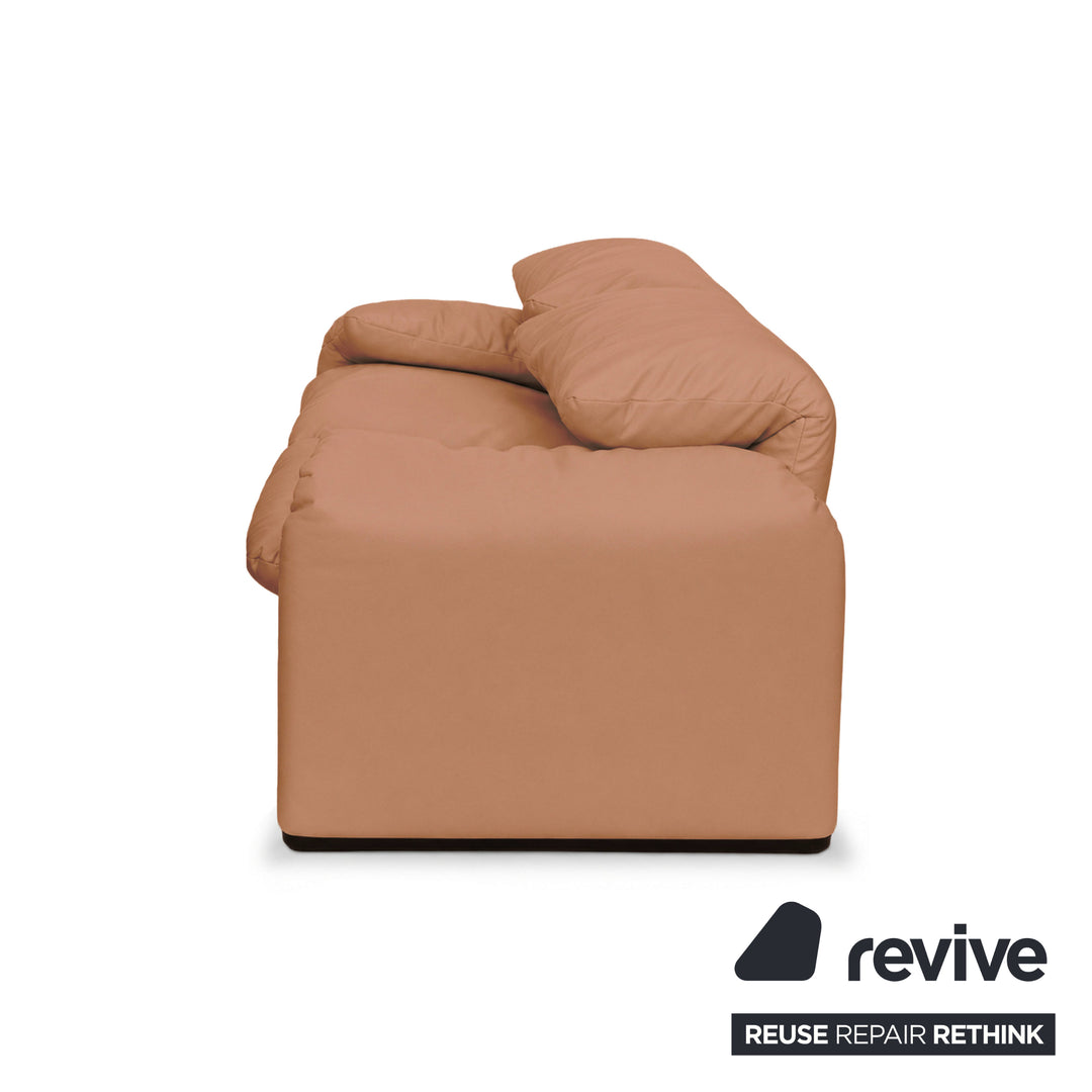 Cassina Maralunga veganes Leder Zweisitzer hellbraun Cognac Sofa Couch Manuelle Funktion Neubezug