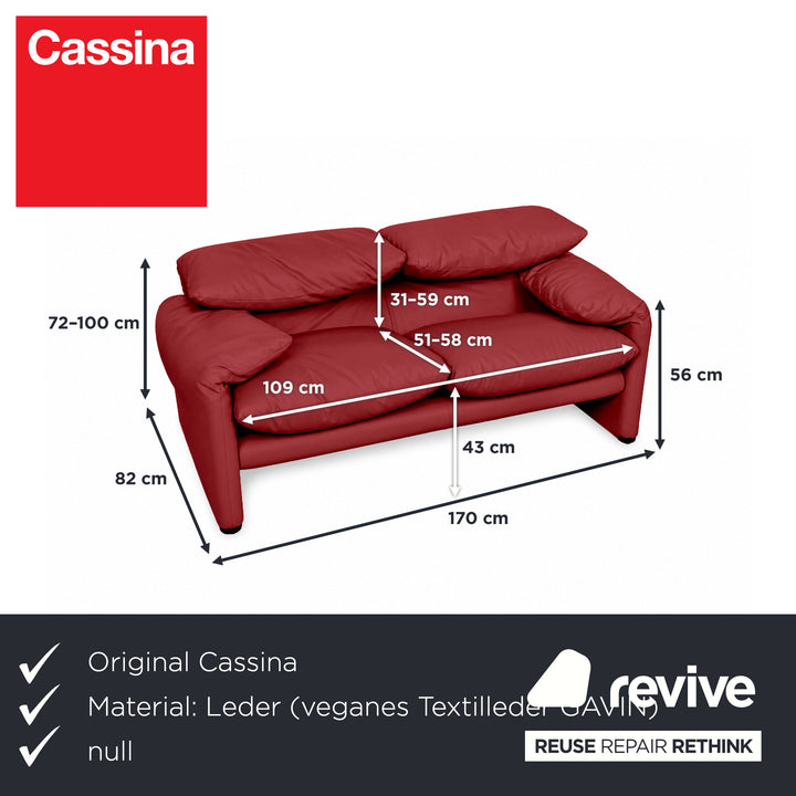 Cassina Maralunga veganes Leder Zweisitzer Rot Sofa Couch Manuelle Funktion Neubezug