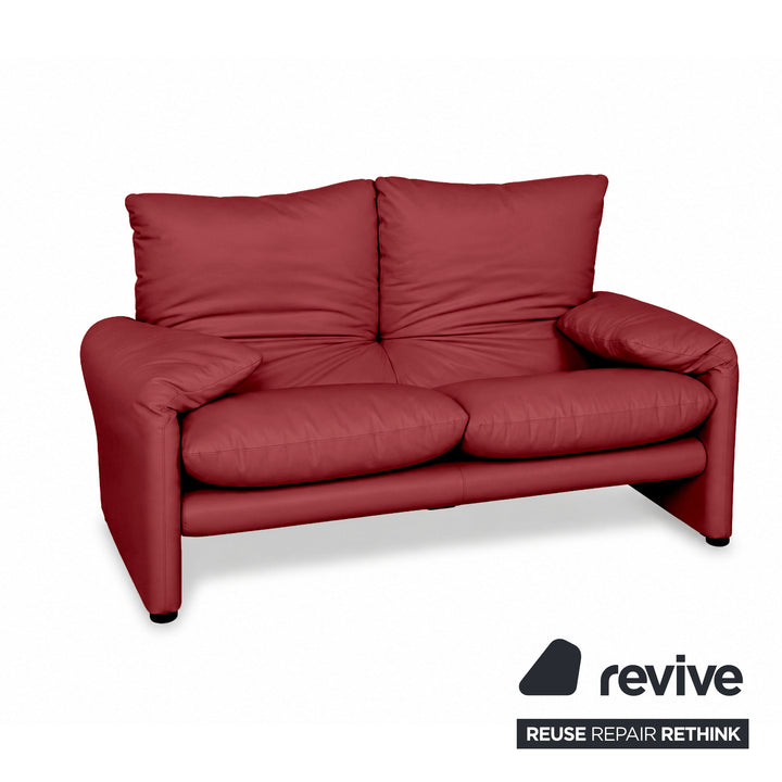 Cassina Maralunga veganes Leder Zweisitzer Rot Sofa Couch Manuelle Funktion Neubezug