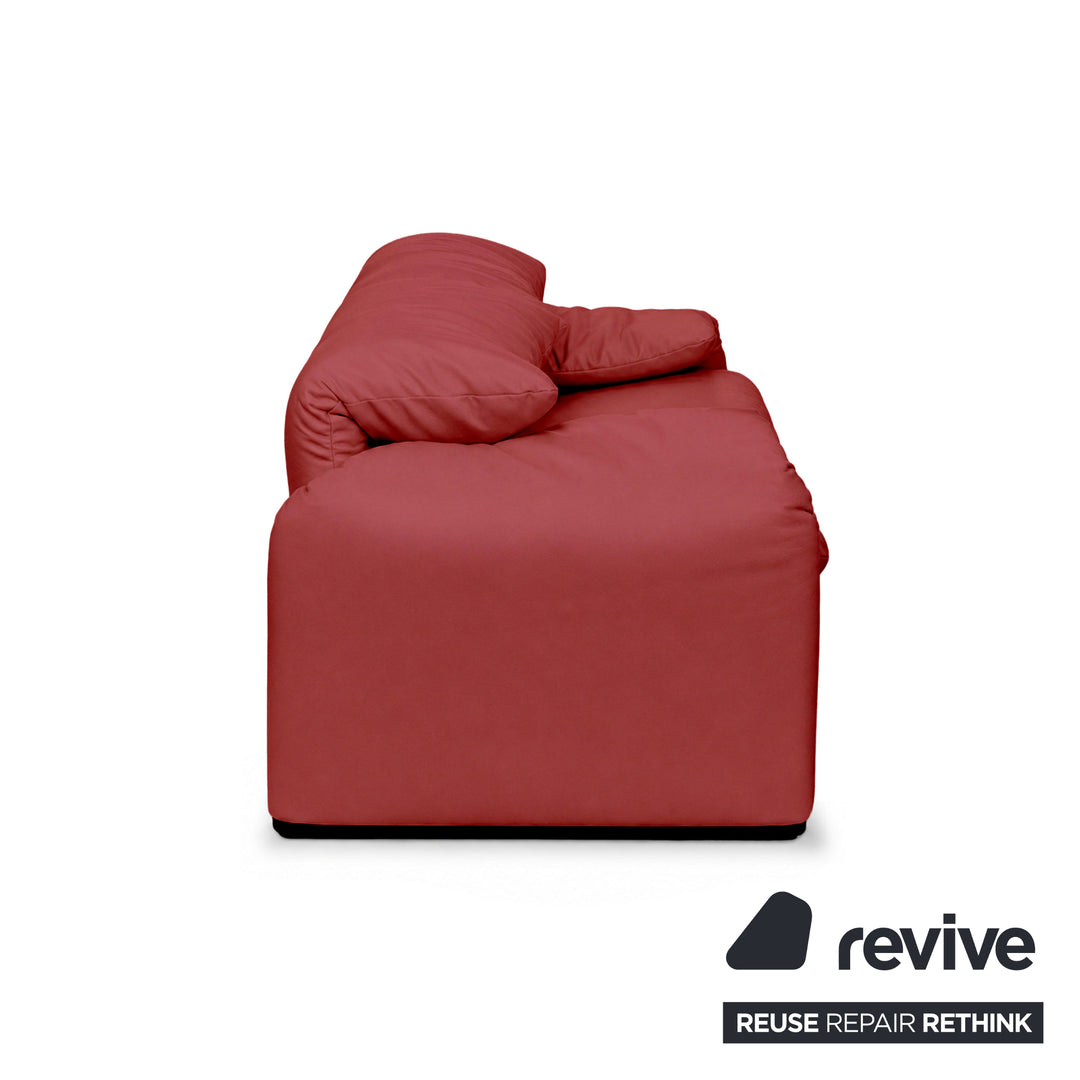 Cassina Maralunga veganes Leder Zweisitzer Rot Sofa Couch Manuelle Funktion Neubezug