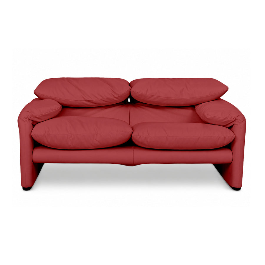 Cassina Maralunga veganes Leder Zweisitzer Rot Sofa Couch Manuelle Funktion Neubezug