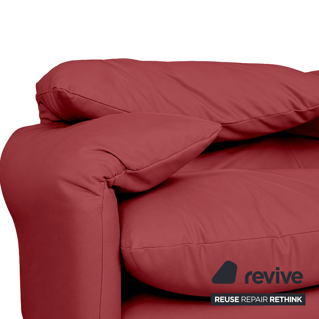 Cassina Maralunga veganes Leder Zweisitzer Rot Sofa Couch Manuelle Funktion Neubezug