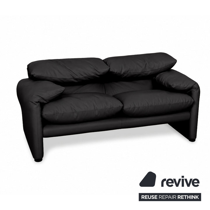 Cassina Maralunga veganes Leder Zweisitzer Schwarz Sofa Couch Manuelle Funktion Neubezug