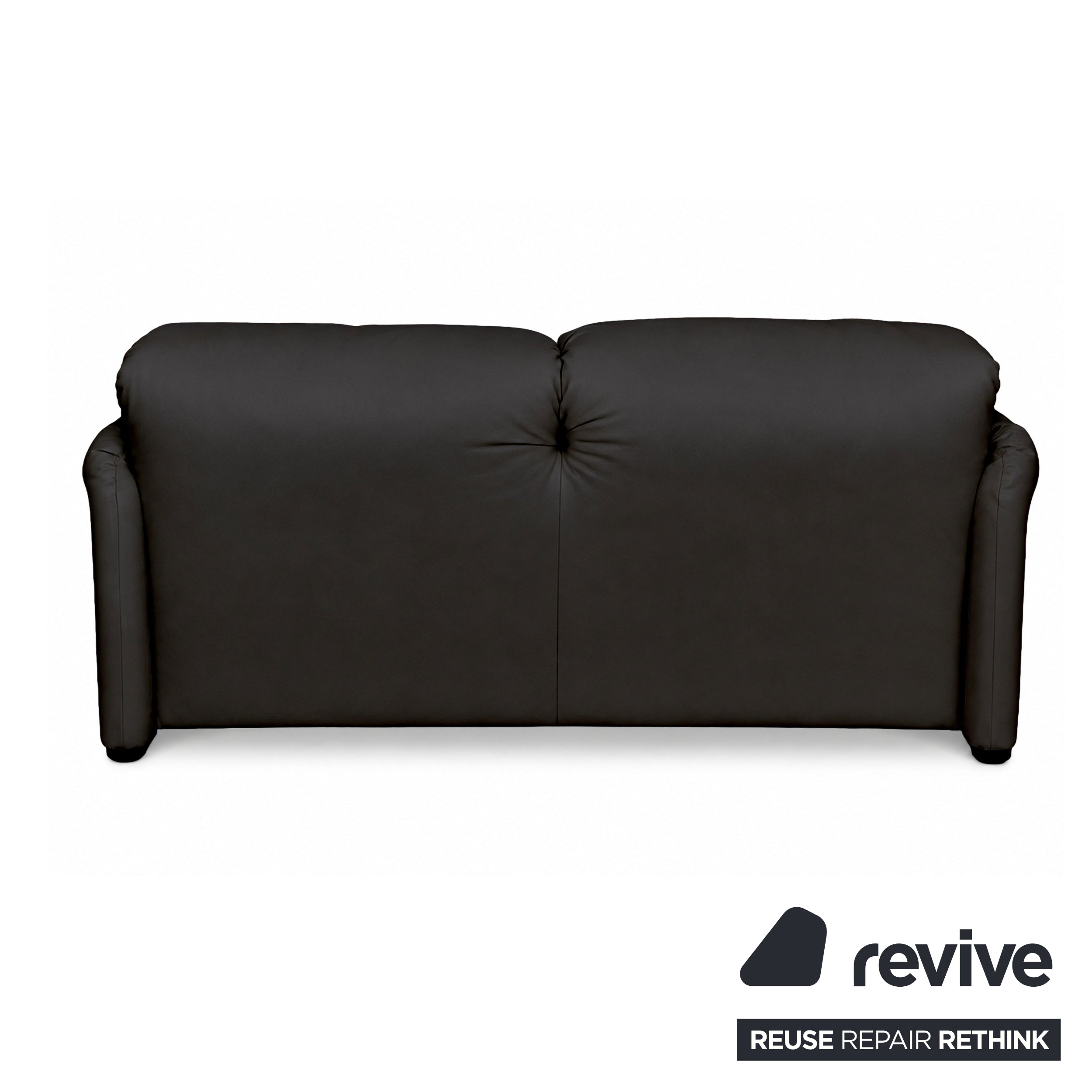 Cassina Maralunga Vegan Leather Two-Seater Black Sofa Couch Manual Function Reupholstered