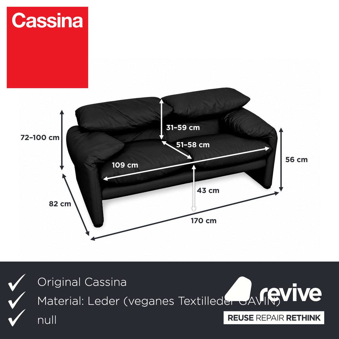 Cassina Maralunga veganes Leder Zweisitzer Schwarz Sofa Couch Manuelle Funktion Neubezug