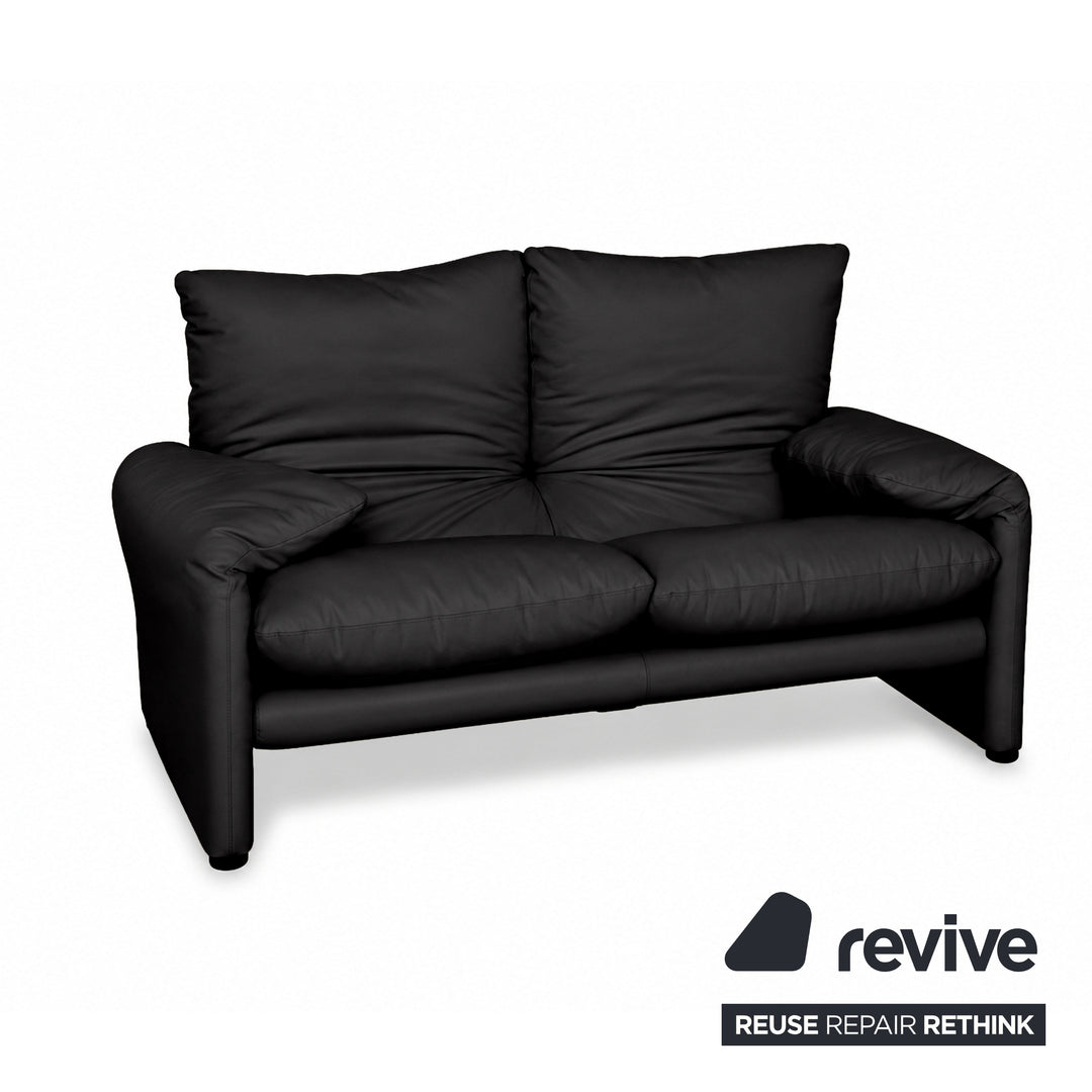 Cassina Maralunga veganes Leder Zweisitzer Schwarz Sofa Couch Manuelle Funktion Neubezug