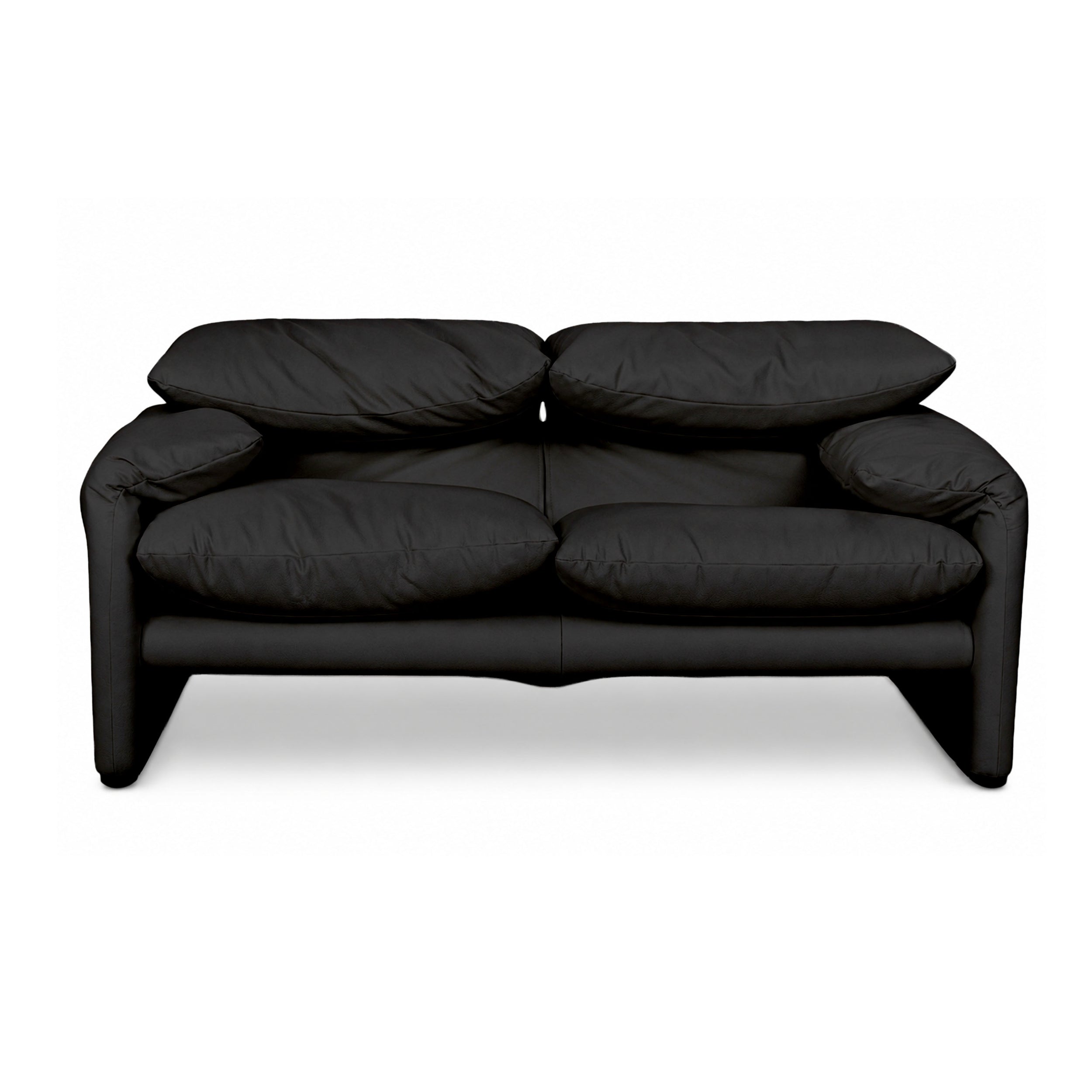 Cassina Maralunga Vegan Leather Two-Seater Black Sofa Couch Manual Function Reupholstered