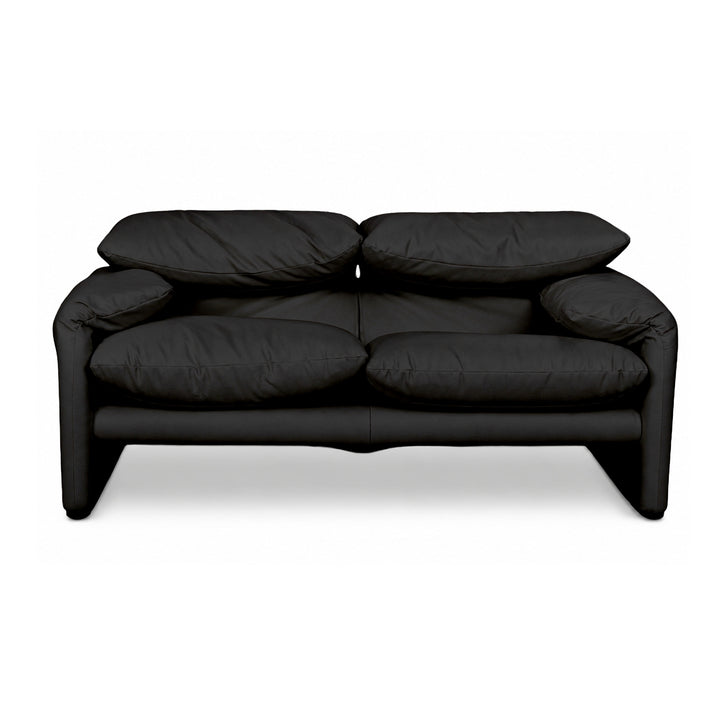 Cassina Maralunga veganes Leder Zweisitzer Schwarz Sofa Couch Manuelle Funktion Neubezug