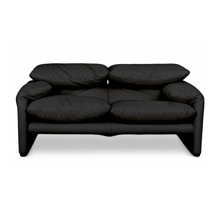 Cassina Maralunga veganes Leder Zweisitzer Schwarz Sofa Couch Manuelle Funktion Neubezug