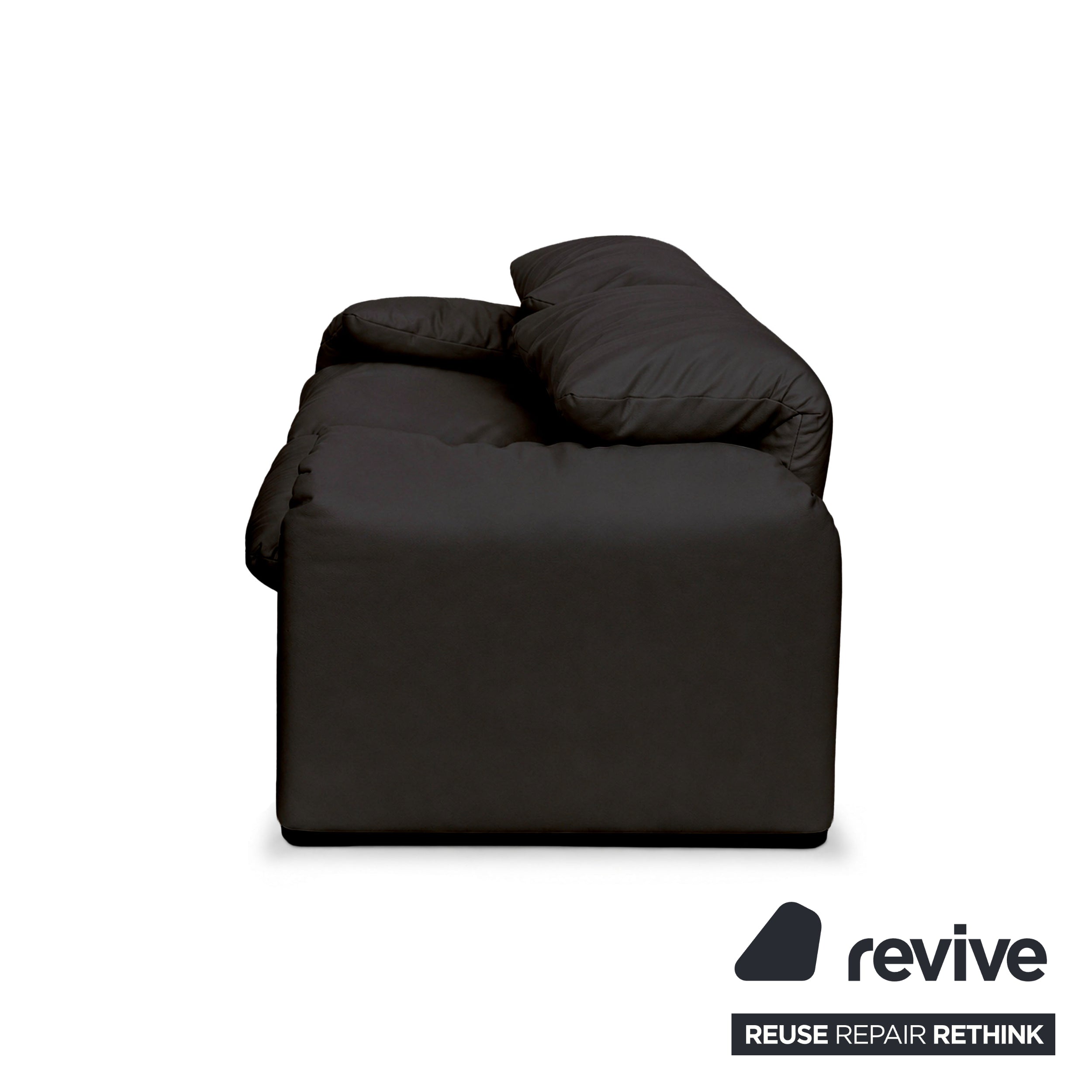 Cassina Maralunga Vegan Leather Two-Seater Black Sofa Couch Manual Function Reupholstered