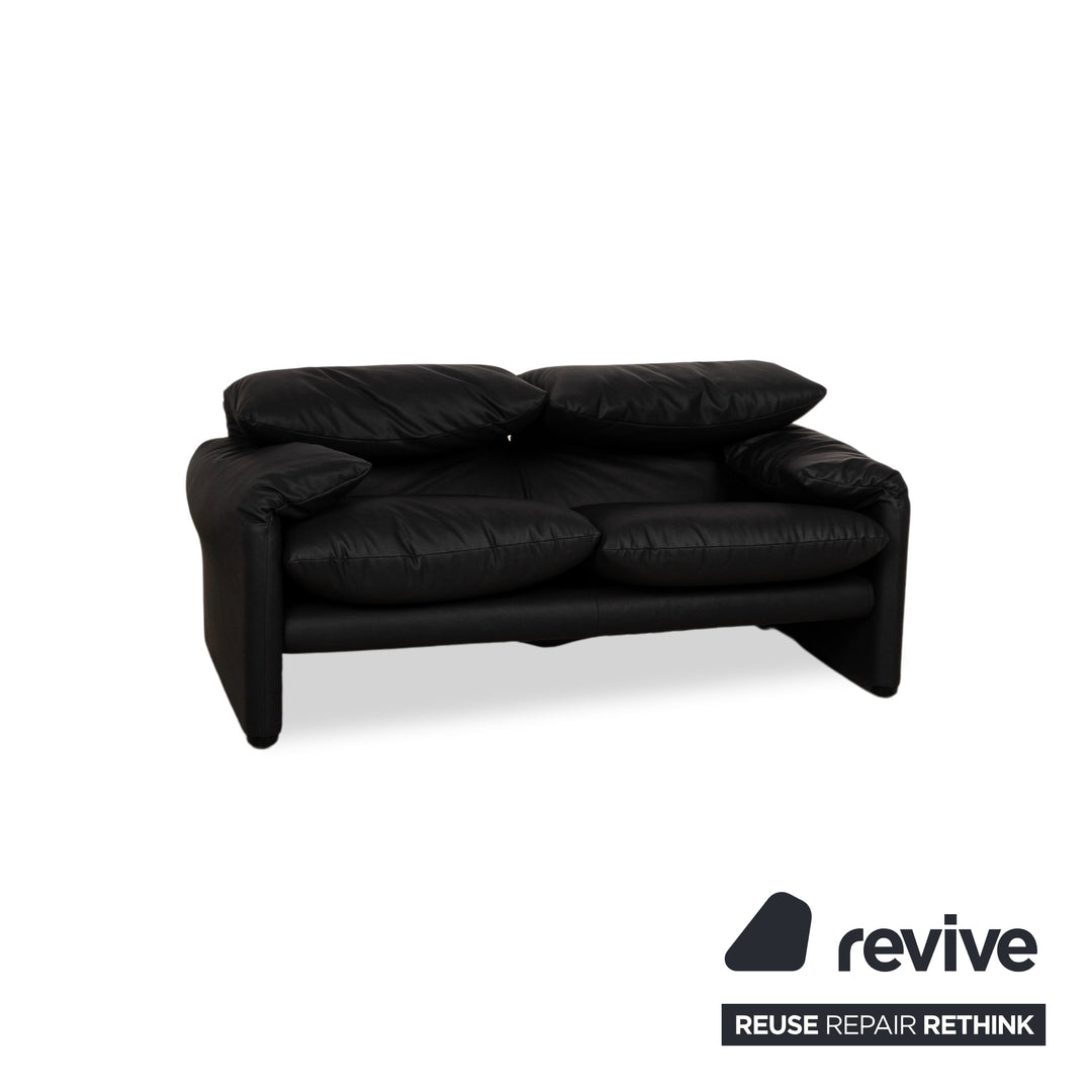 Cassina Maralunga veganes Leder Zweisitzer Schwarz Sofa Couch Neubezug