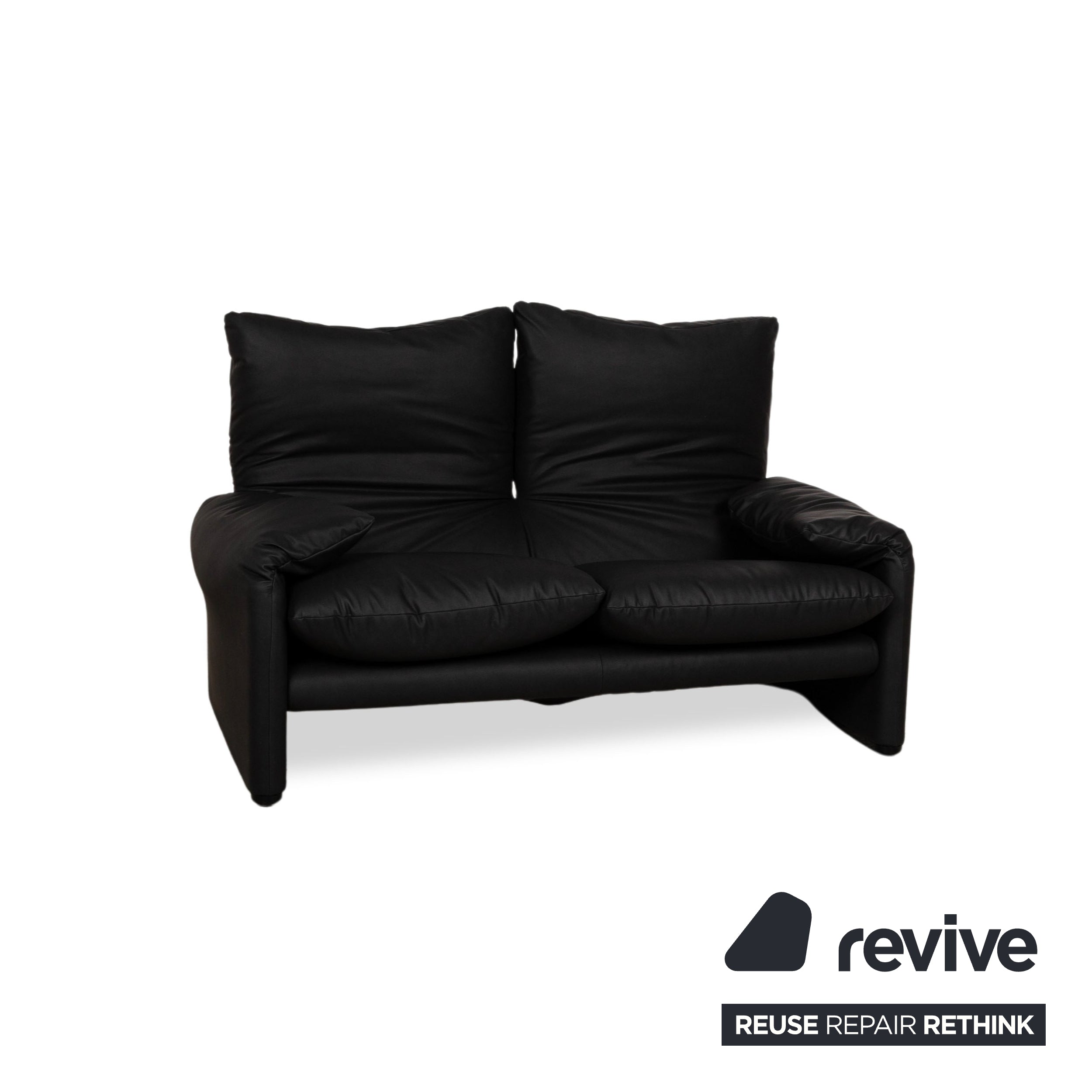 Cassina Maralunga veganes Leder Zweisitzer Schwarz Sofa Couch Neubezug