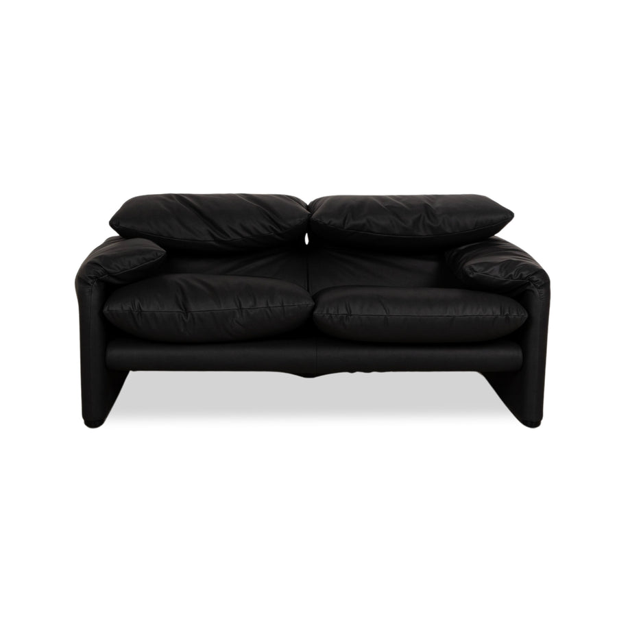 Cassina Maralunga veganes Leder Zweisitzer Schwarz Sofa Couch Neubezug