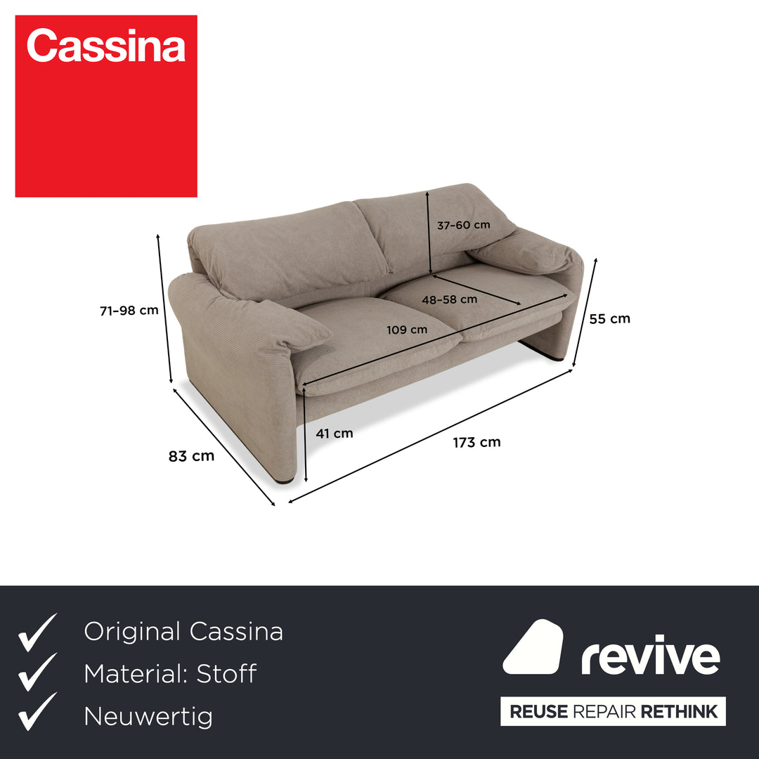 Cassina Maralunga Two-Seater Sofa Grey Fabric Couch Reupholstery