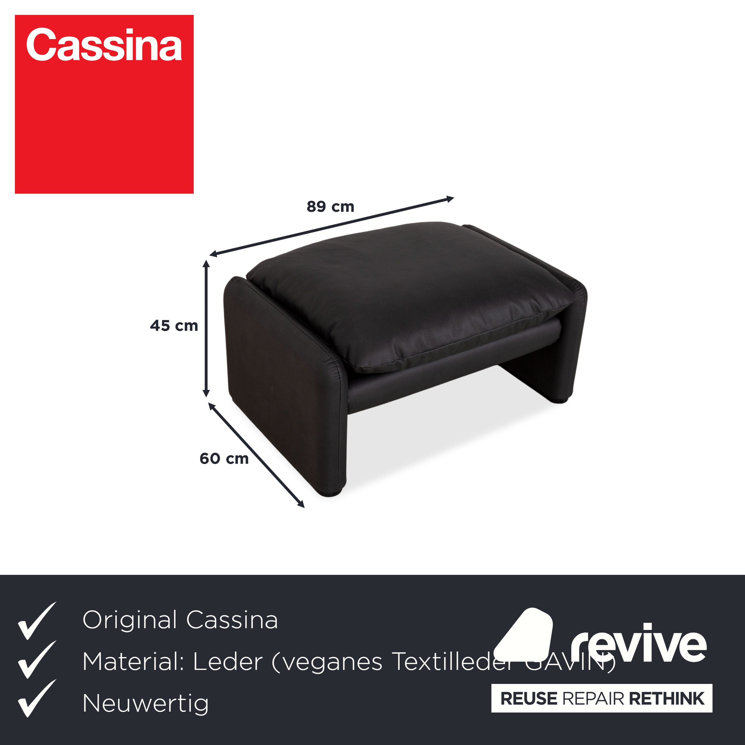 Cassina Maralunga Pouf en cuir vegan noir retapissé