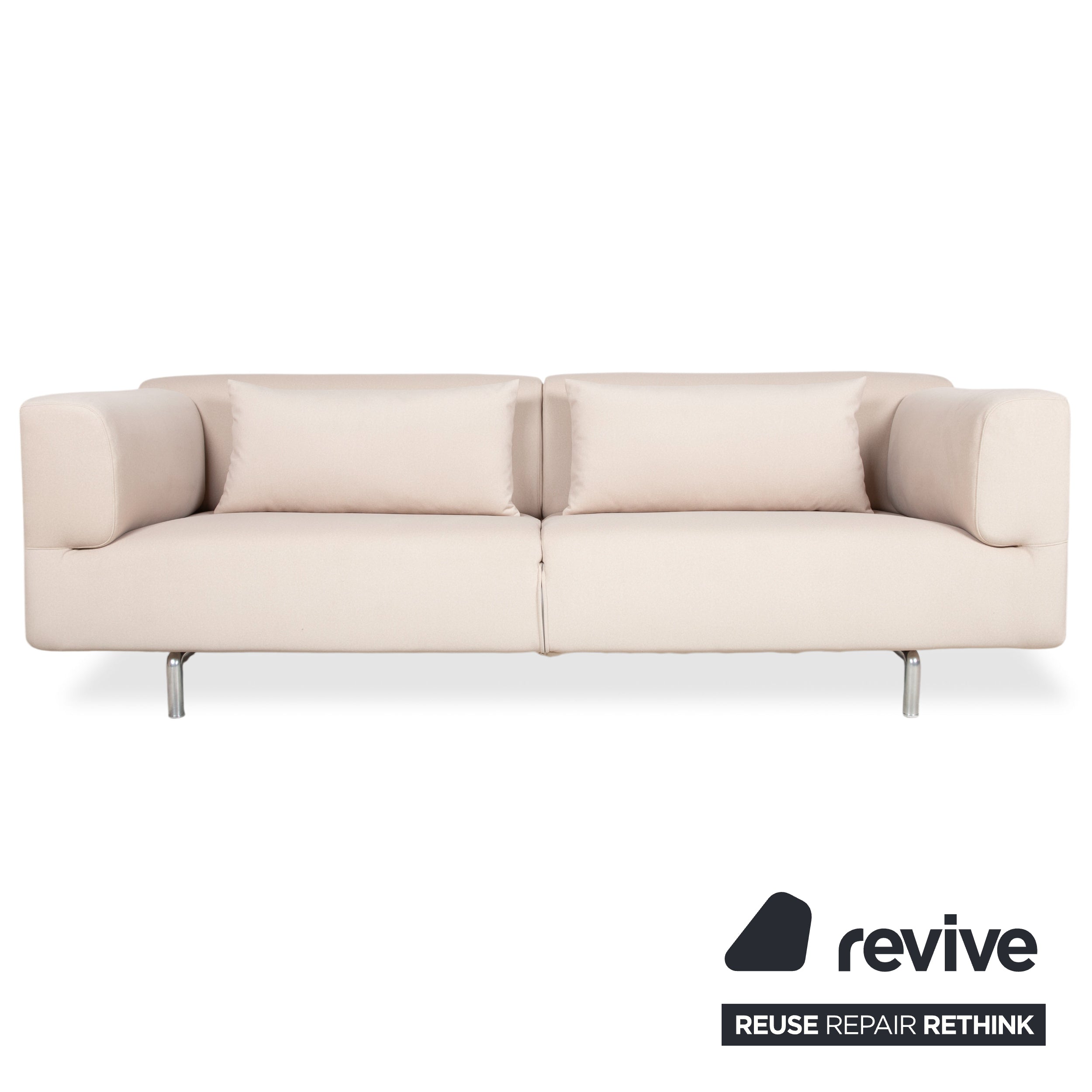 Cassina Met 250 Sofa Set Fabric Beige Cream 2x Three-Seater Sofa Reupholstered WOOLLY 506