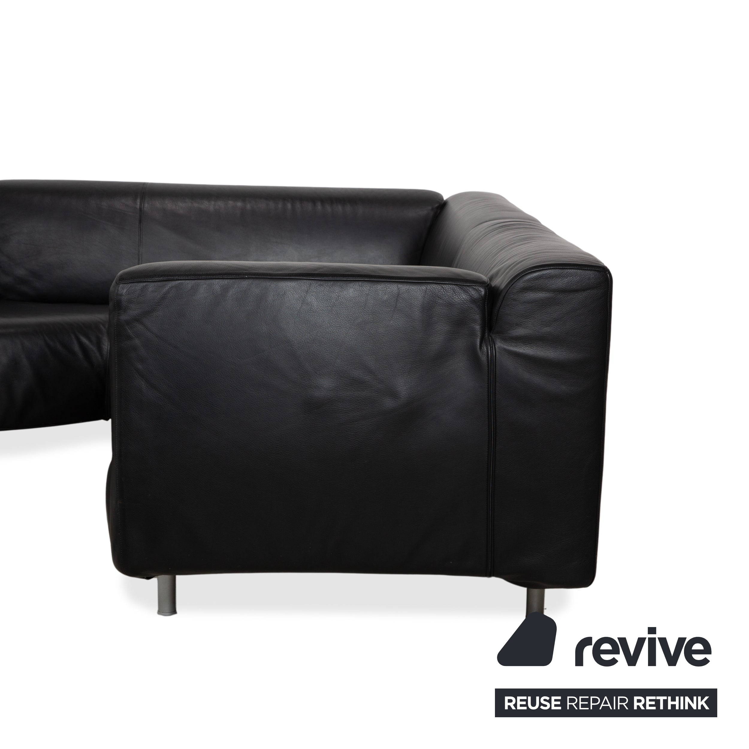 Canapé d'angle en cuir Cassina Met 250, noir, pieds argentés