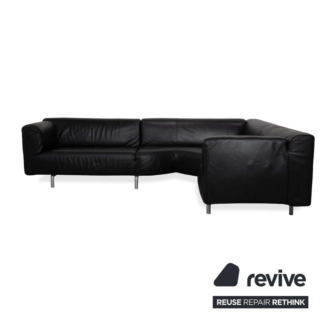 Cassina Met 250 Leder Ecksofa Schwarz Couch Silberne Füße