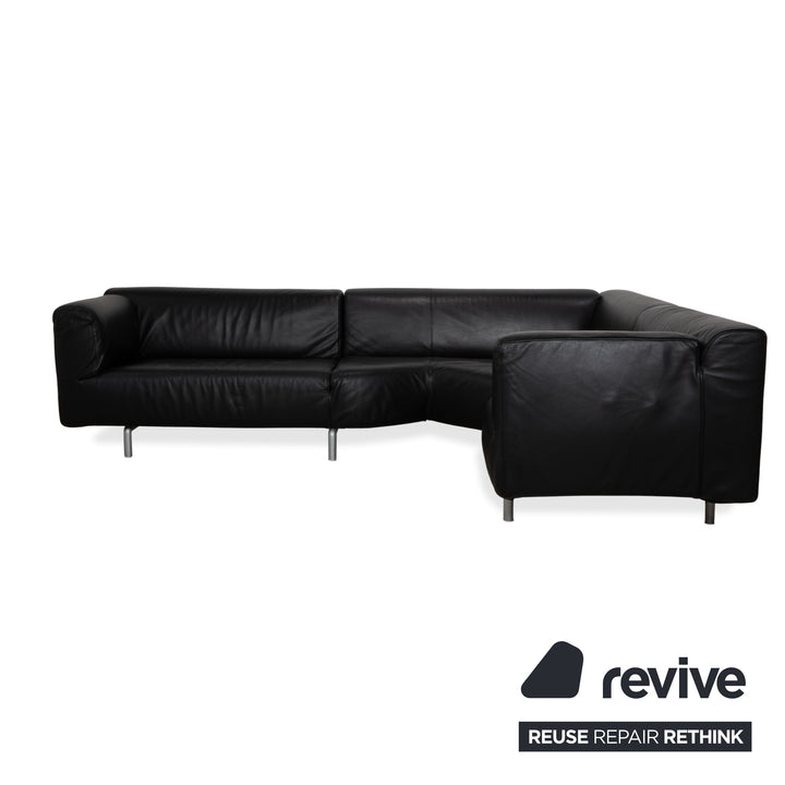 Cassina Met 250 Leder Ecksofa Schwarz Couch Silberne Füße