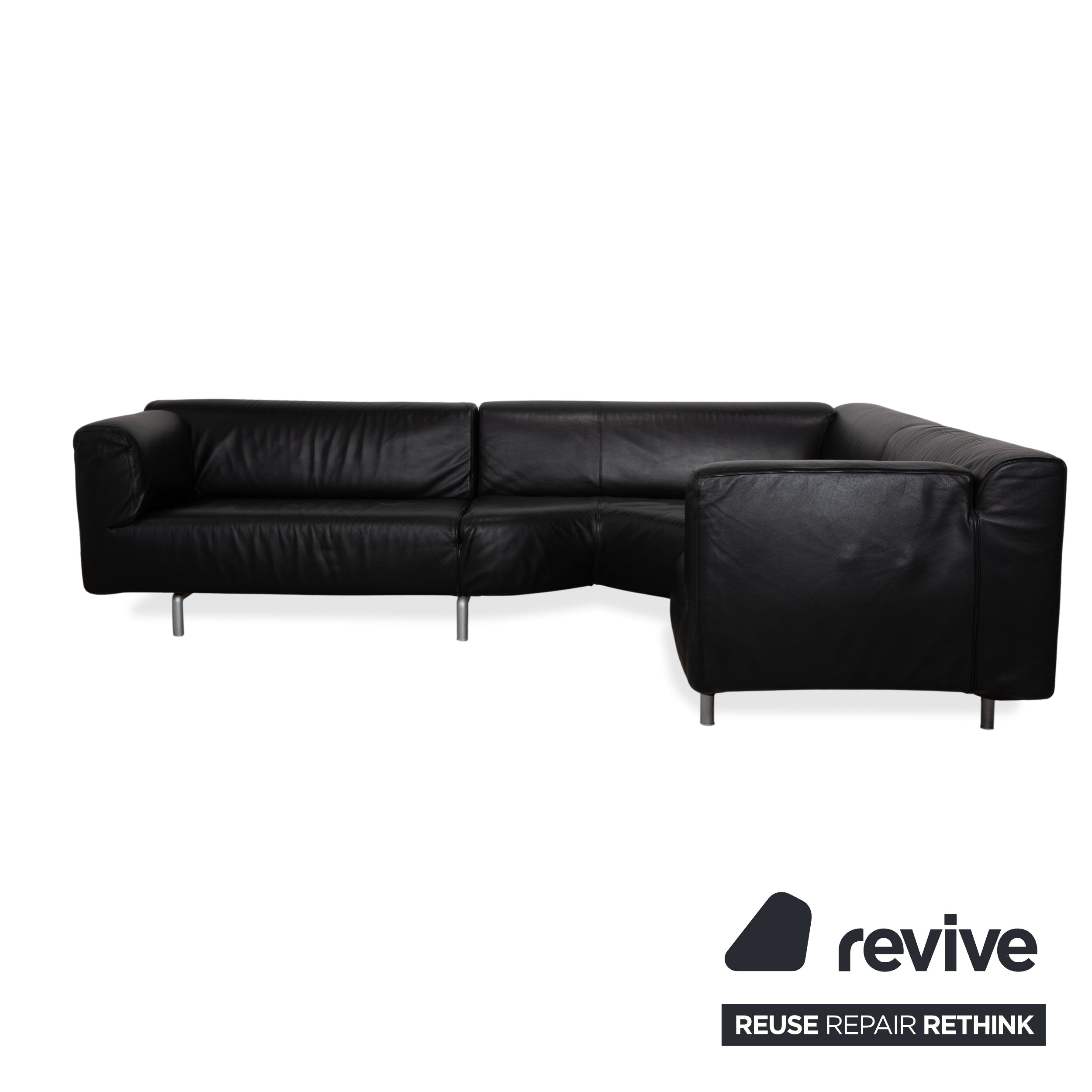 Canapé d'angle en cuir Cassina Met 250, noir, pieds argentés