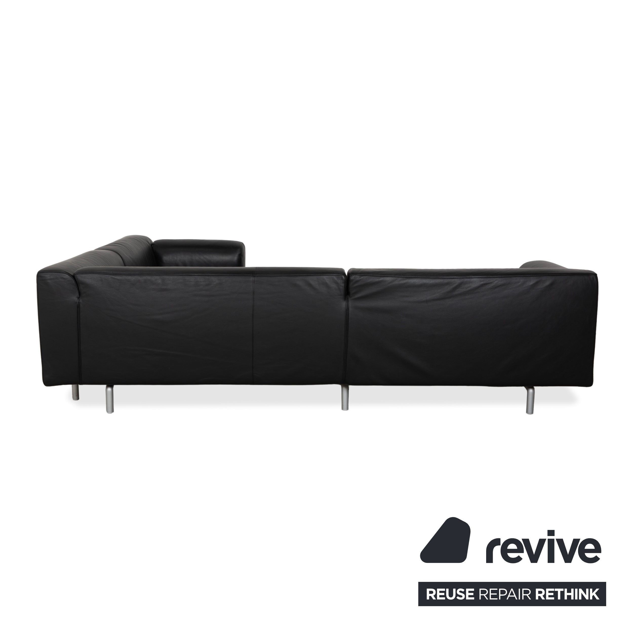 Canapé d'angle en cuir Cassina Met 250, noir, pieds argentés
