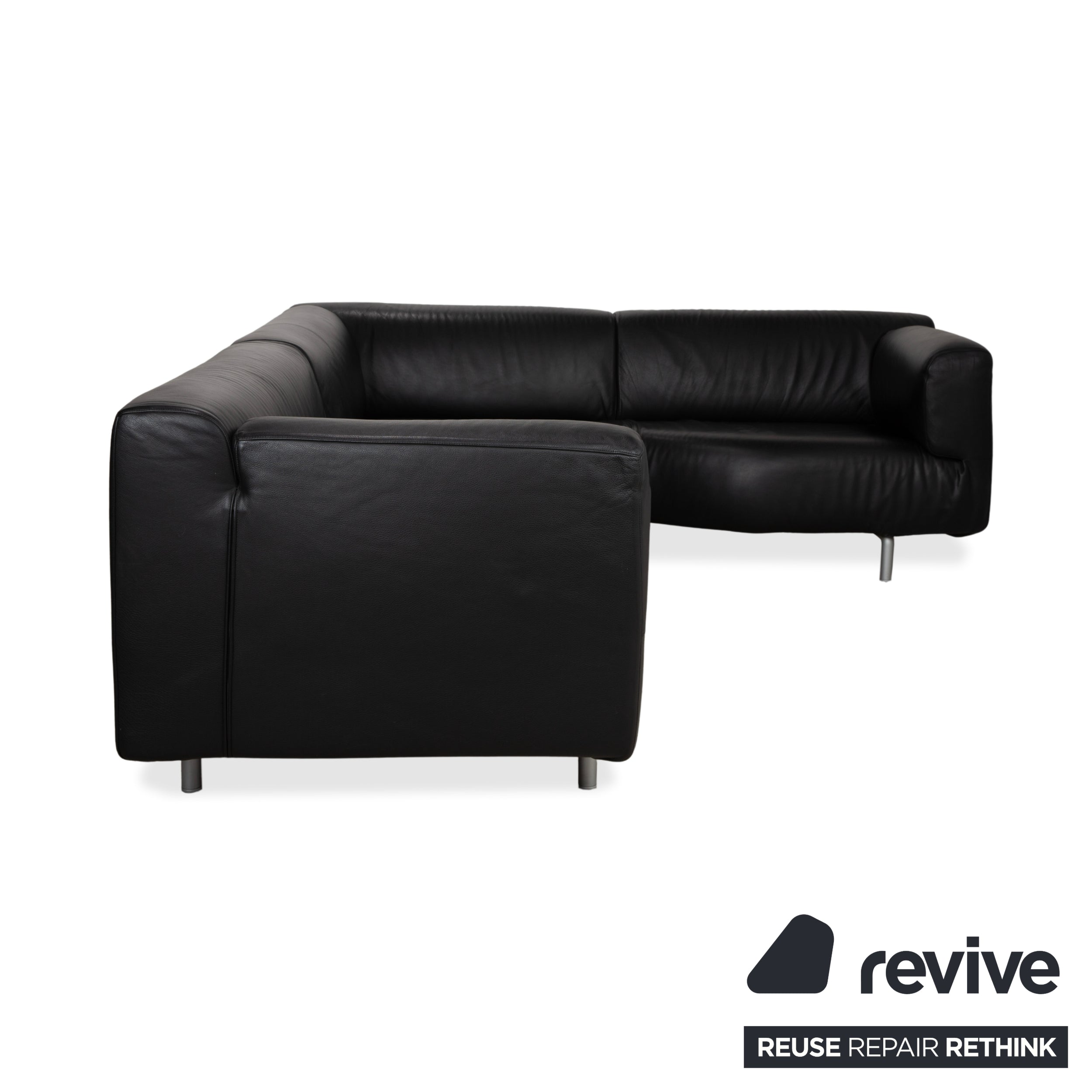 Cassina Met 250 Leather Corner Sofa Black Couch Silver Feet