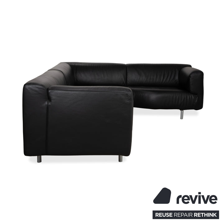 Cassina Met 250 Leder Ecksofa Schwarz Couch Silberne Füße