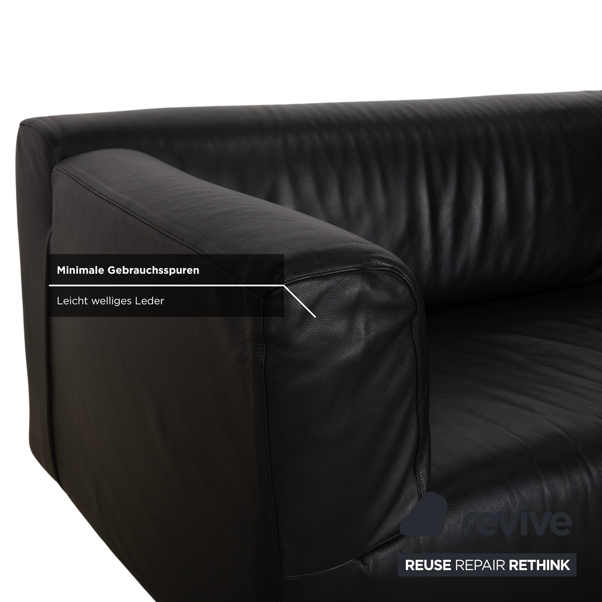 Canapé d'angle en cuir Cassina Met 250, noir, pieds argentés