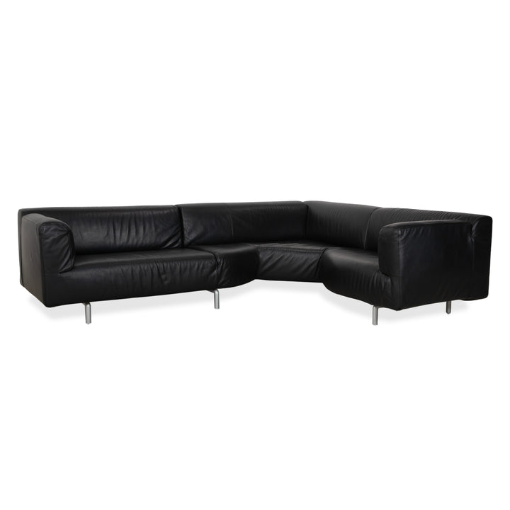 Cassina Met 250 Leder Ecksofa Schwarz Couch Silberne Füße